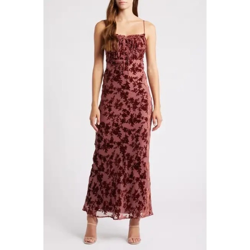 Rare London Velvet Burnout Maxi Dress Tie Front Bodycon Evening Gown 4 New - Picture 3 of 16